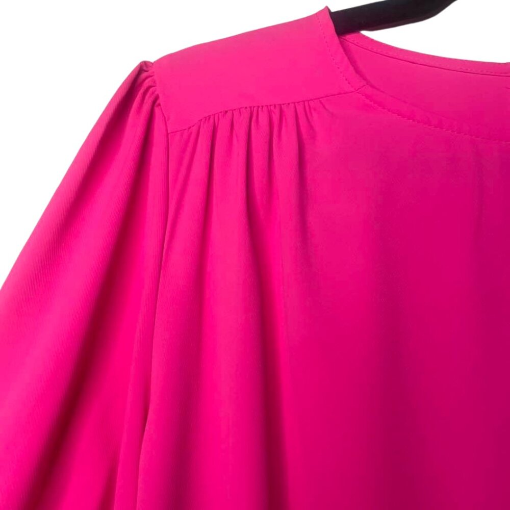 Marled Reunited Clothing Hot Pink Blouse Medium Fuchsia Puff Sleeve Keyhole Top - Picture 6 of 10